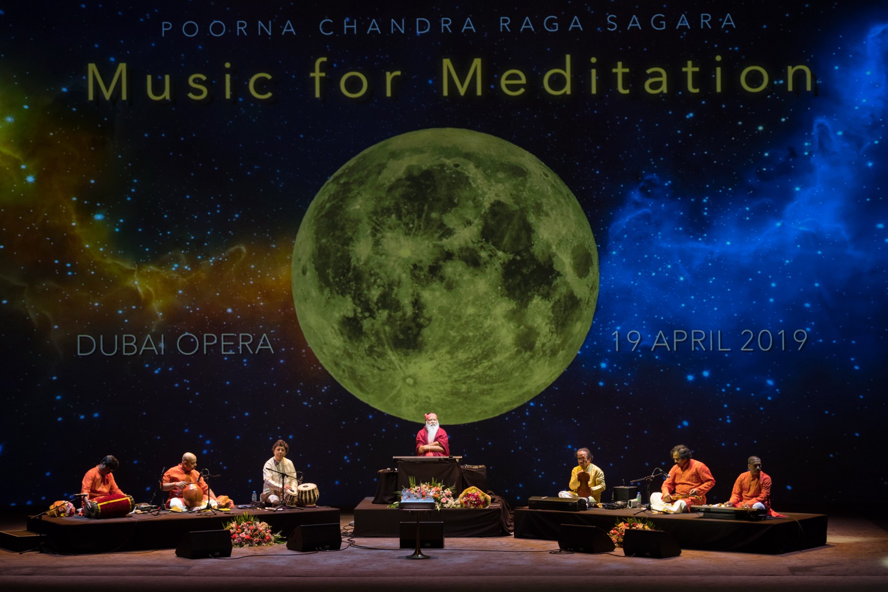 Healing Music Experience — Dubai Opera, full moon backdrop